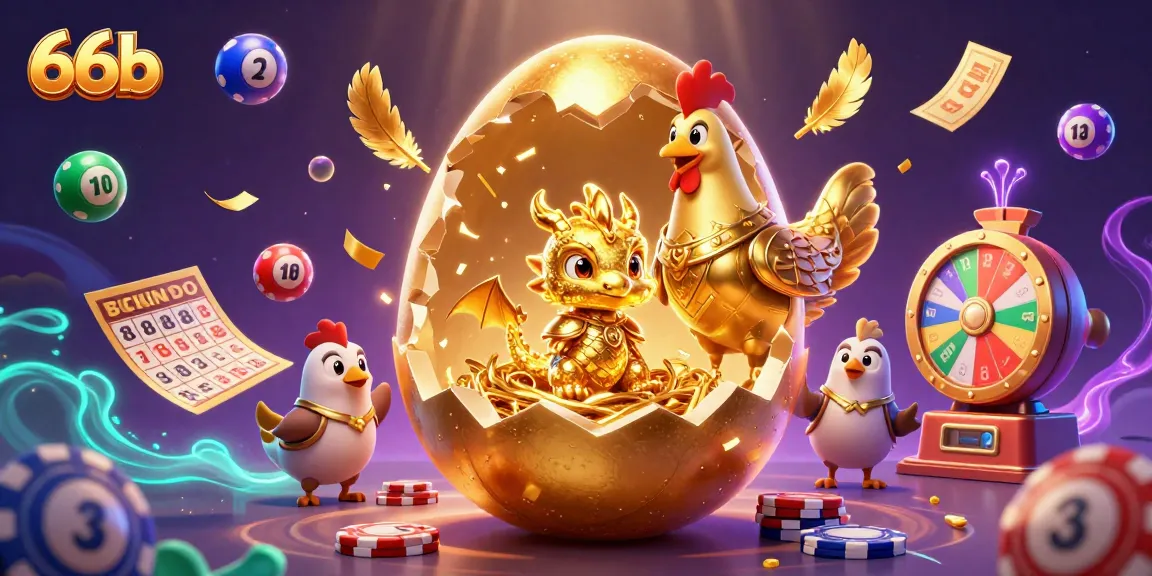 Engaging 66b scene with a golden dragon and poker chips amidst colorful lottery elements.