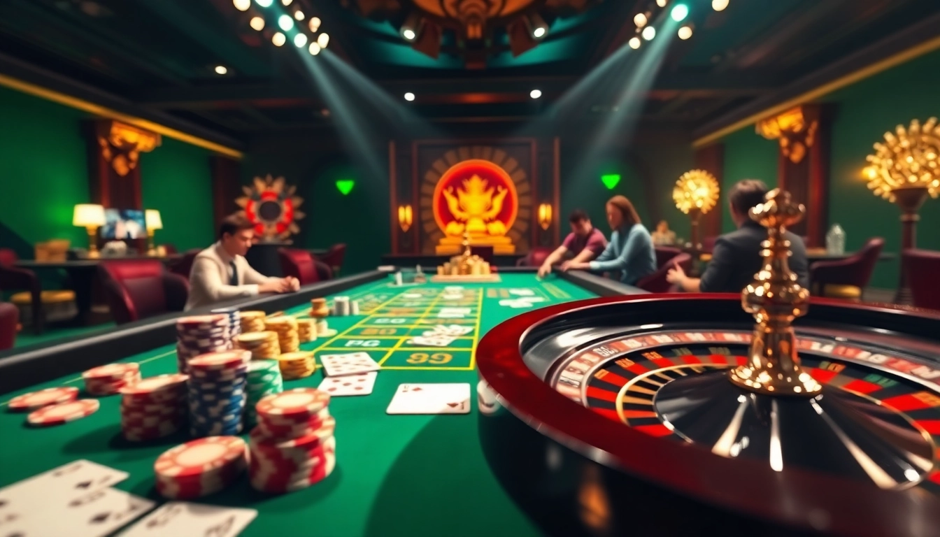 Engaging casino scene with vibrant tables capturing online gambling at https://xn88.law/ for immersive play.