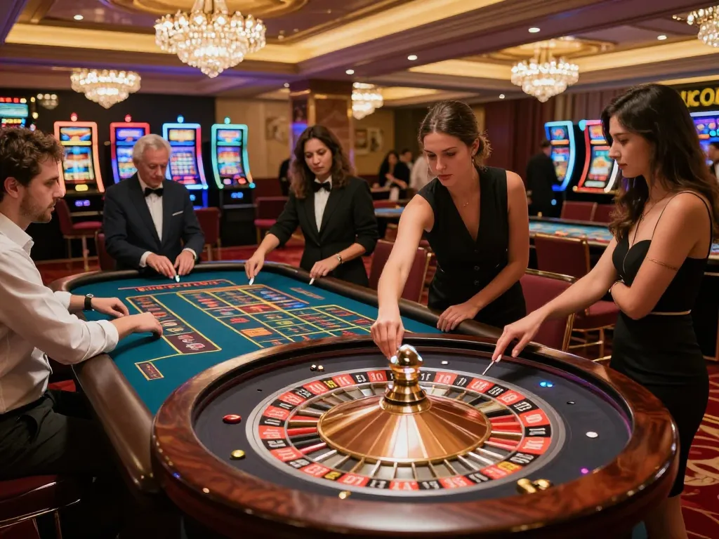 TR88 players engaged in thrilling roulette bets at a luxurious casino table, showcasing the excitement and atmosphere