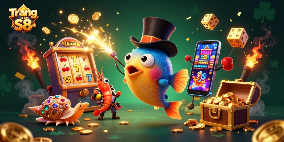 Experience the excitement of Trang Chủ S8 through a vibrant casino-themed illustration featuring engaging characters.