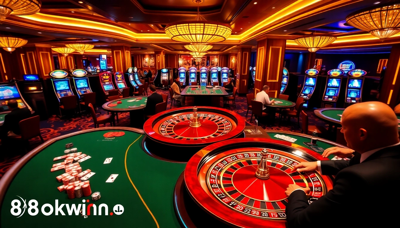 Experience the thrill of 88okwin.com with players engaged at a luxurious casino table.