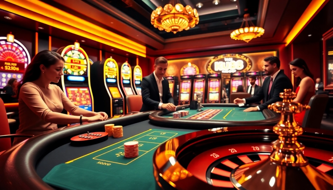 Experience the excitement of ku88 gaming with elegant players at a luxurious casino table.