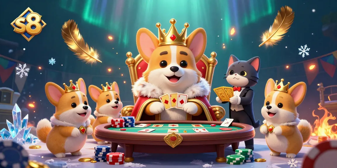 Experience the thrill of s8 gaming as royal corgis embrace high-stakes poker in a lavish casino.