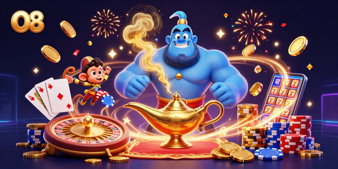 Experience the thrill of winning with O8's vibrant casino scene featuring dynamic elements and engaging characters.