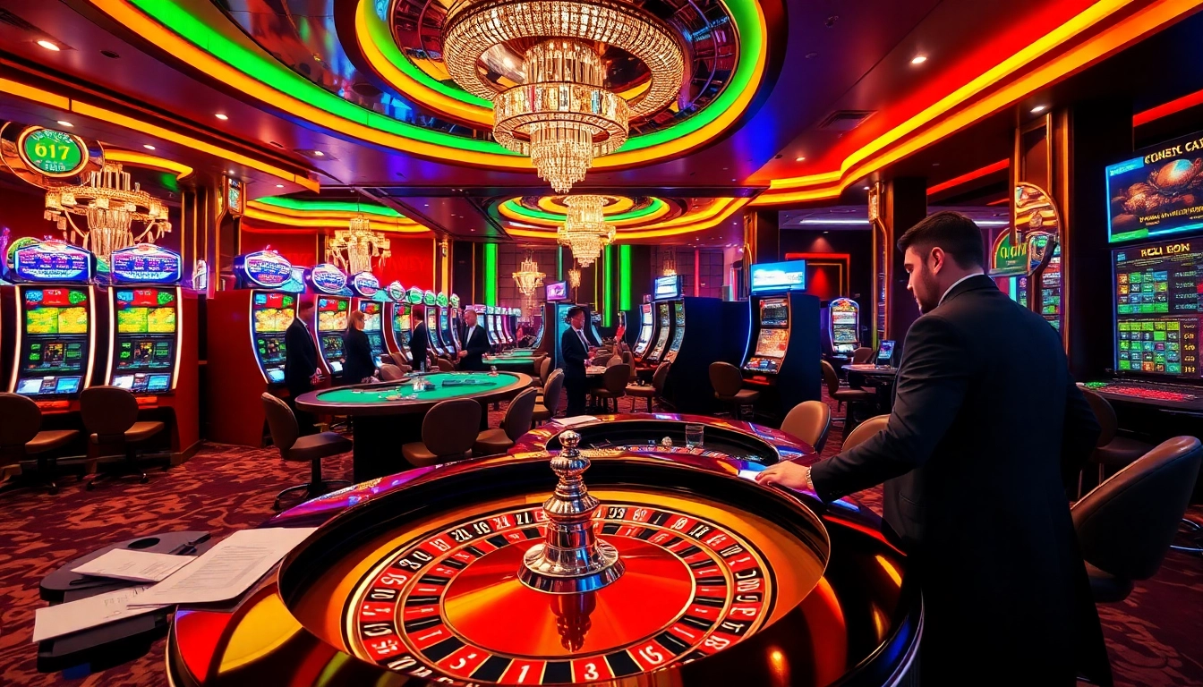 Players enjoying a dynamic casino experience with xx88 gaming elements including poker chips and slot machines.