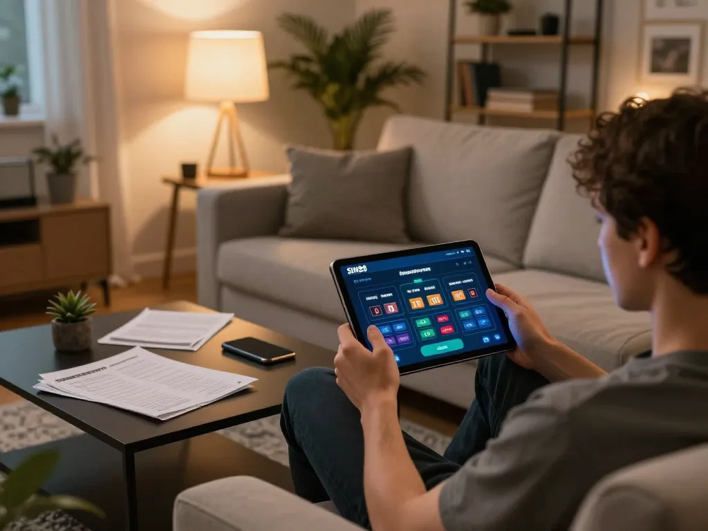 Engaging home gaming setup for sin88 đăng nhập on a tablet with strategy notes visible
