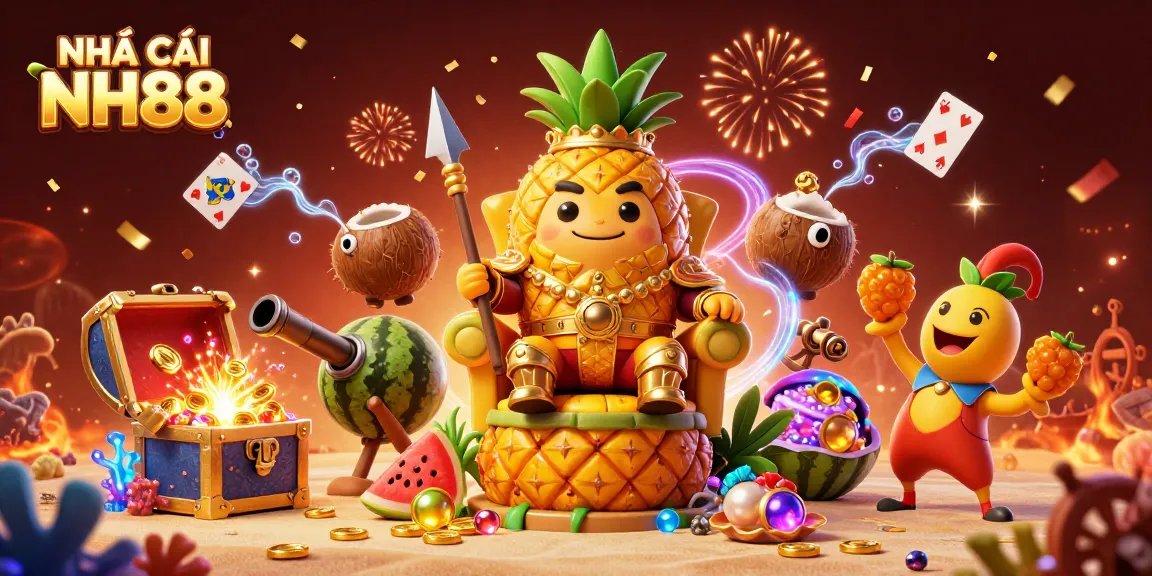 Win big at NHÀ CÁI NH88 while enjoying a vibrant beach casino adventure with colorful characters.