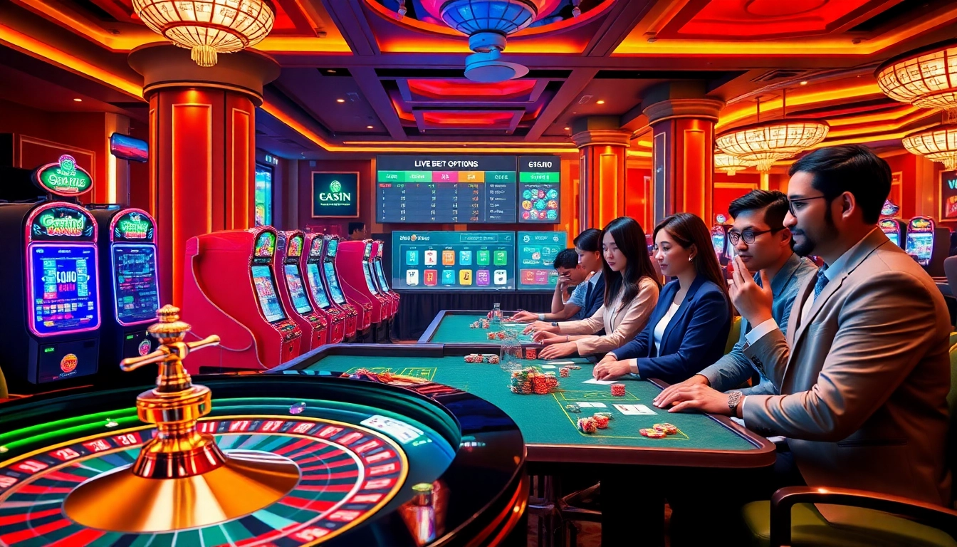 Players engaging in thrilling gambling experiences at 13win-asia.com with vibrant casino visuals.