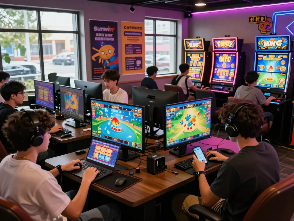 Exciting gaming scene on the Sunwin platform with diverse players engaged in various games and promotions.