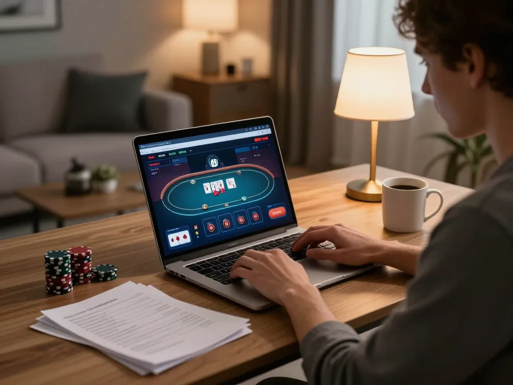 Engaging online gaming scene showcasing nhà cái 79king with player strategizing on a laptop