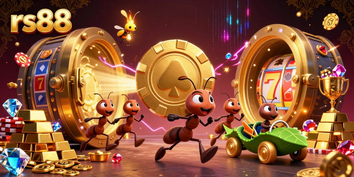 Join the thrilling rs88 heist with ants carrying a giant poker chip and amazing treasure visuals!