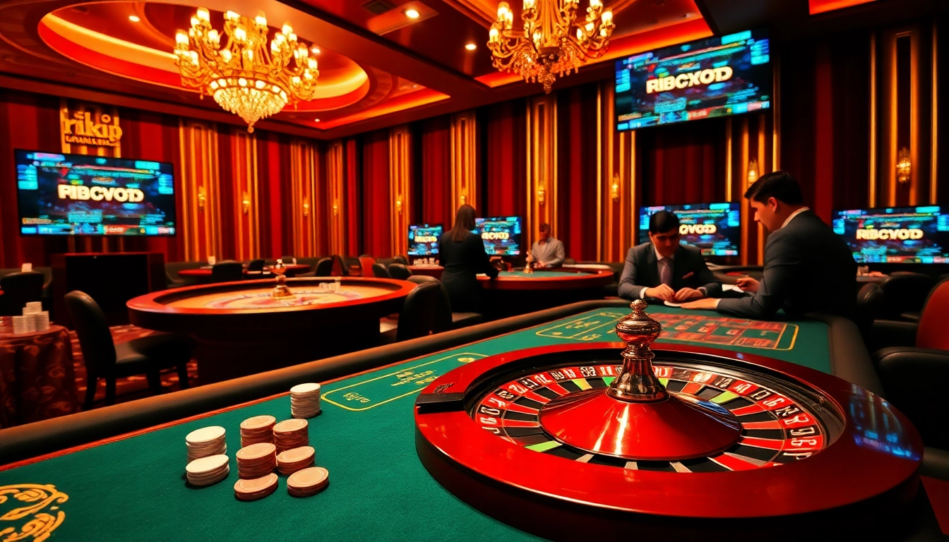 Experience the thrill of online gaming with rikvip at luxurious casino tables, vibrant lights, and engaging gameplay.