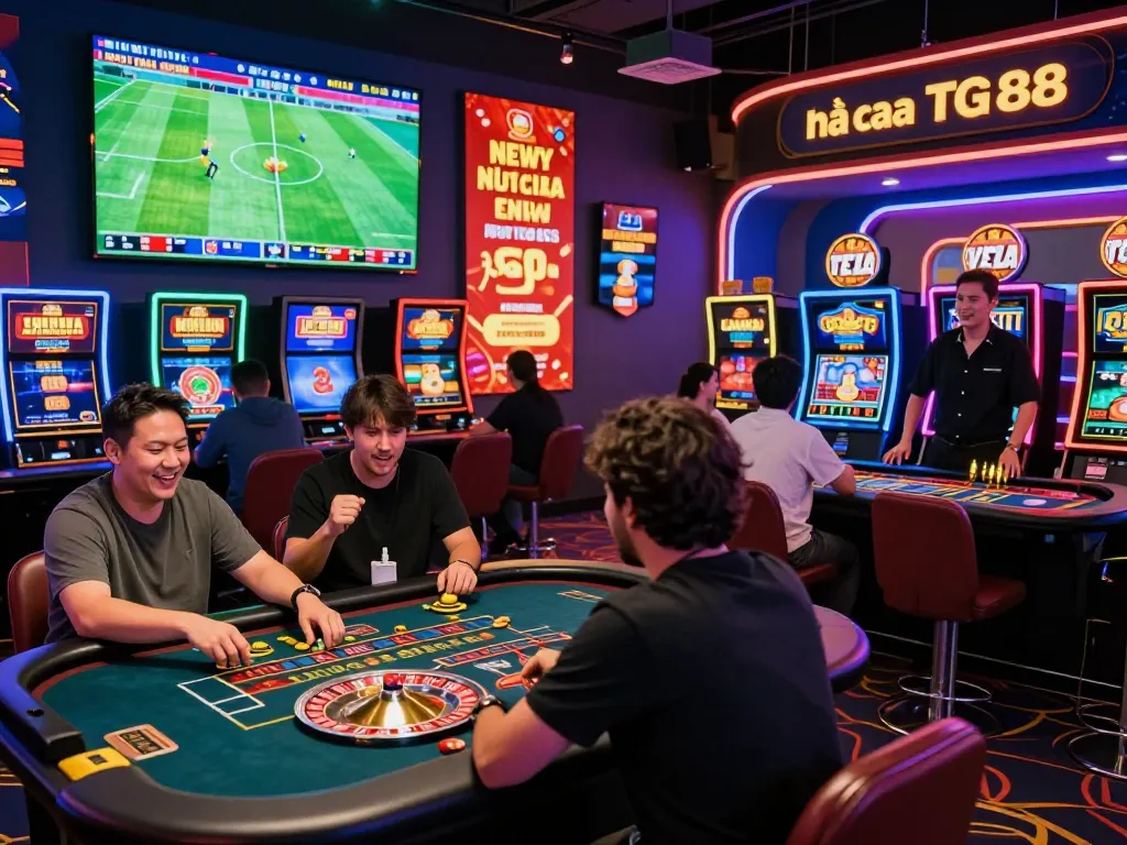 Engaged players celebrating their wins at nhà cái TG88, showcasing a lively online gambling environment.