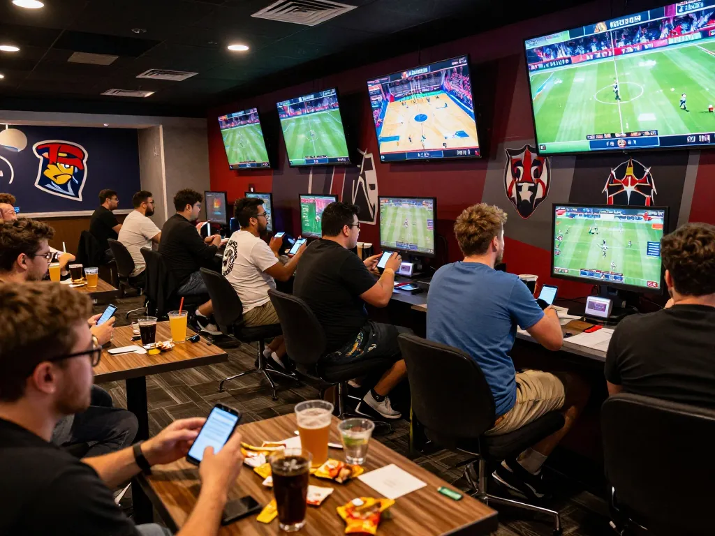 Engaging sports betting atmosphere at https://9bet9.in.net with enthusiastic spectators placing live bets.