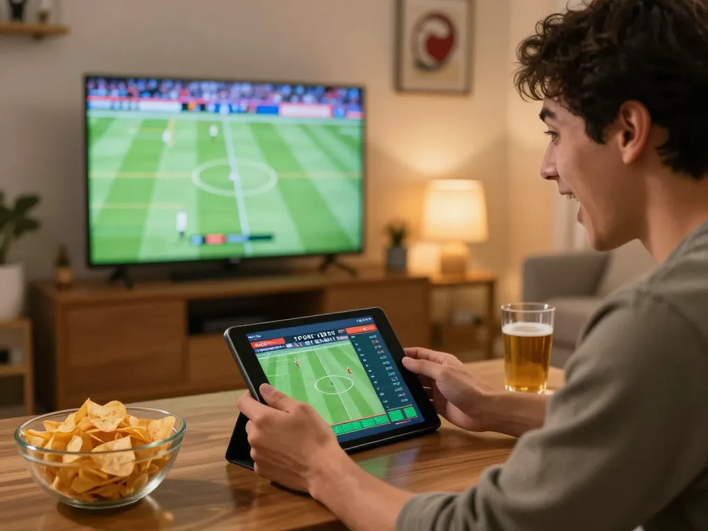 Person engaging with Keo nha cai 5 while placing sports bets during a live football match.