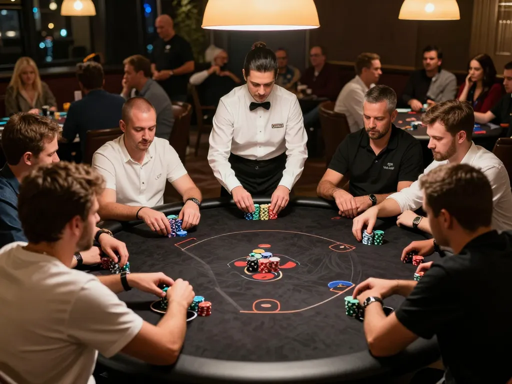 Experienced players engaging in thrilling poker gameplay at the Link mới Tic88 tournament.