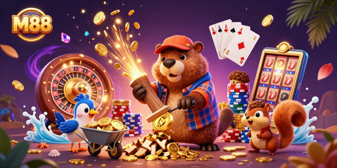 M88 provides thrilling casino experiences with a cartoon lumberjack beaver chopping trees that rain gold coins.