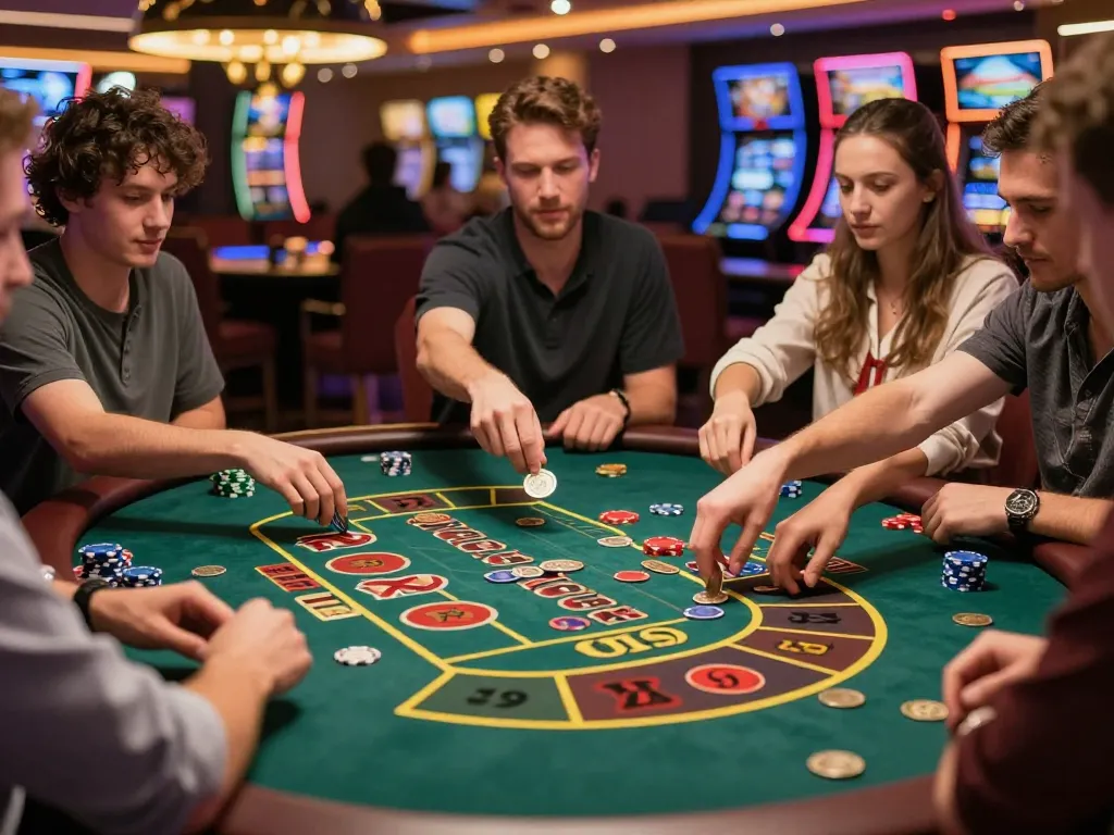 Xóc đĩa players engaged in a thrilling game, showcasing colorful chips on the table.