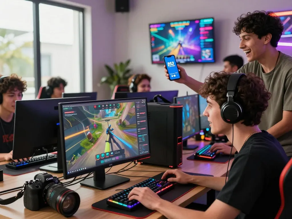 B52Club trực tuyến gaming experience with players engaged in lively gameplay and using the app.
