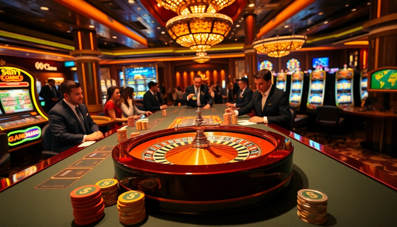 SODO Casino scene showcasing vibrant excitement at the roulette table with players placing bets.