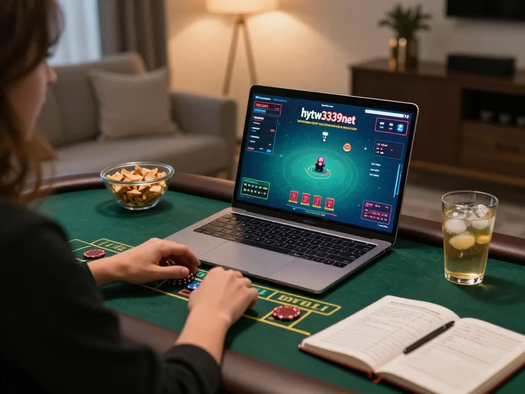 Player enjoying online blackjack on hytw3339net with snacks and strategy notes.