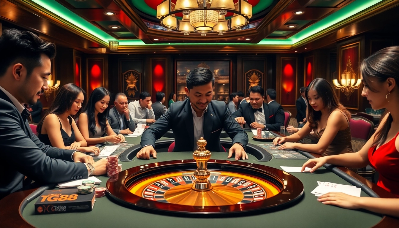 Experience the thrill of gambling at TG88 with engaging casino tables and vibrant betting action.