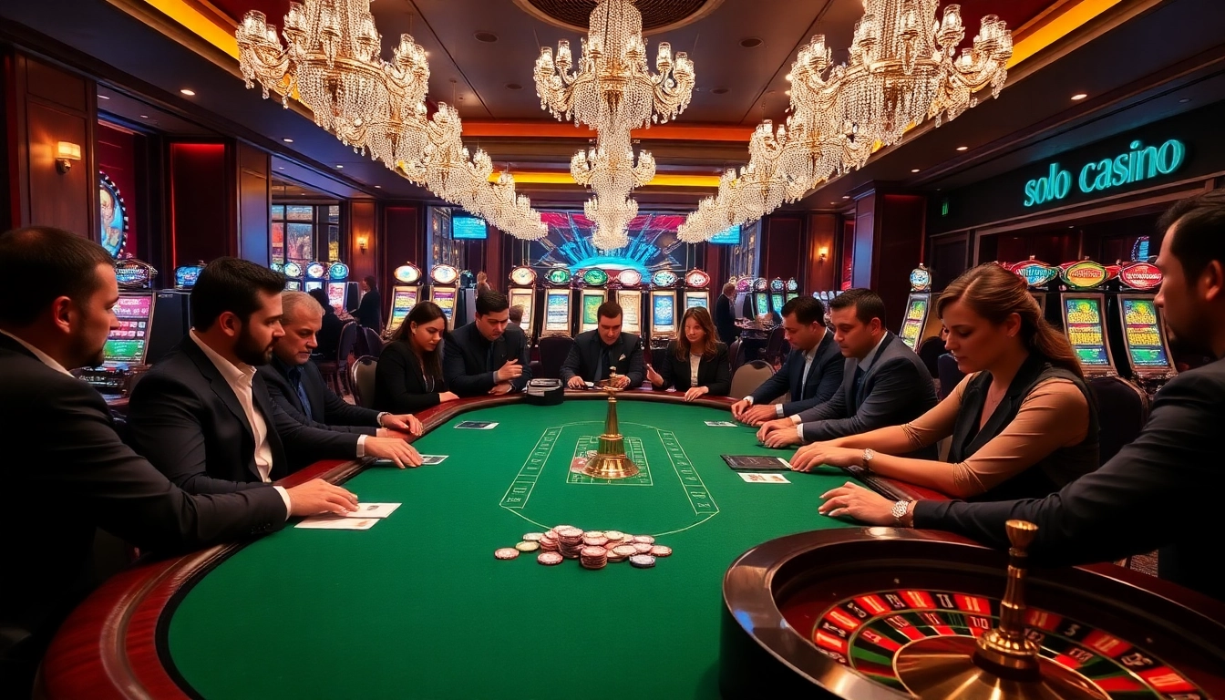 SODO CASINO's vibrant poker table scene showcasing players, cards, and luxurious ambiance.