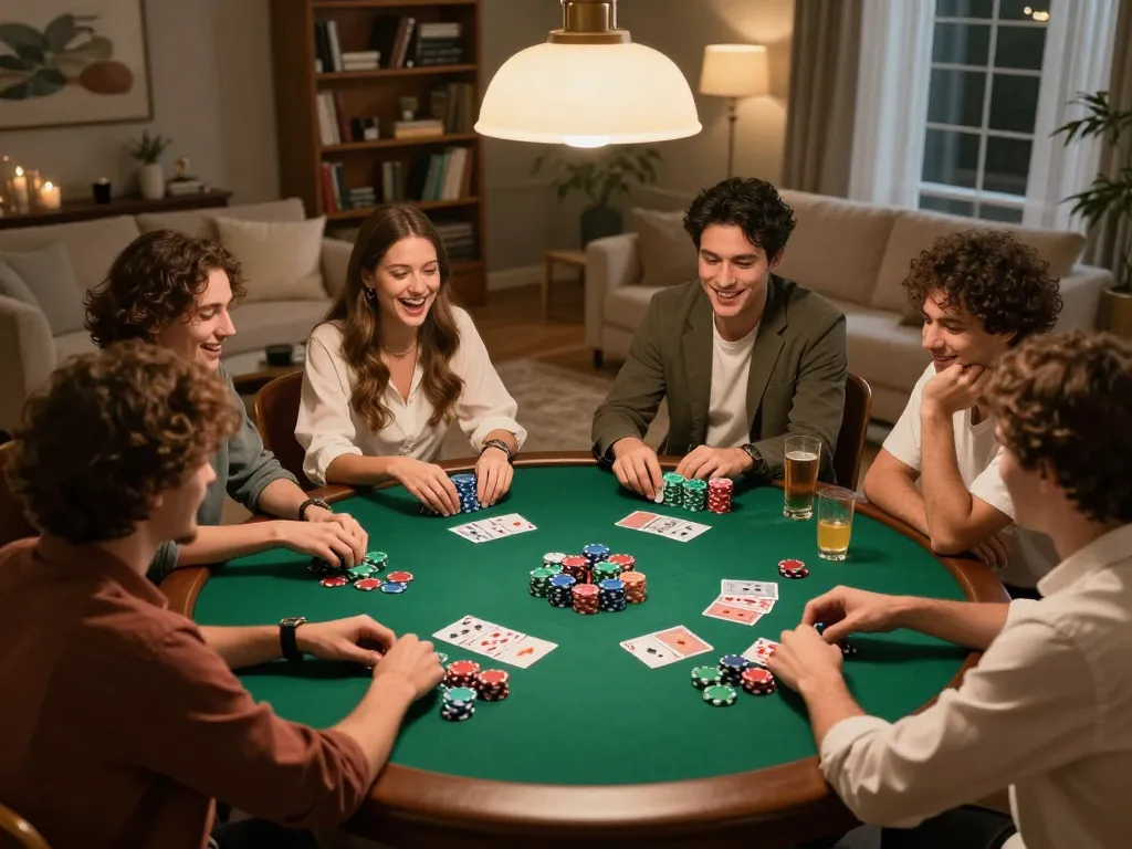 Engaging poker night scene with friends showcasing strategic nhận định kèo nhà cái and lively gameplay.