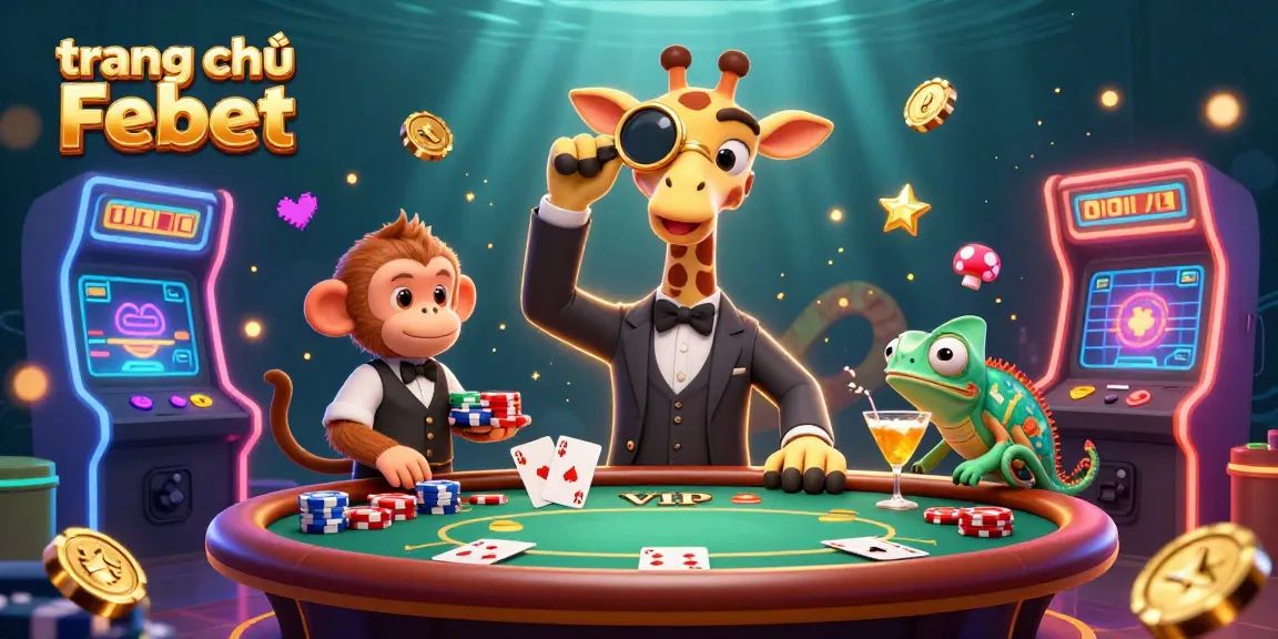 Experience the excitement at trang chủ Febet with vibrant casino characters enjoying poker in a rich, dynamic scene.