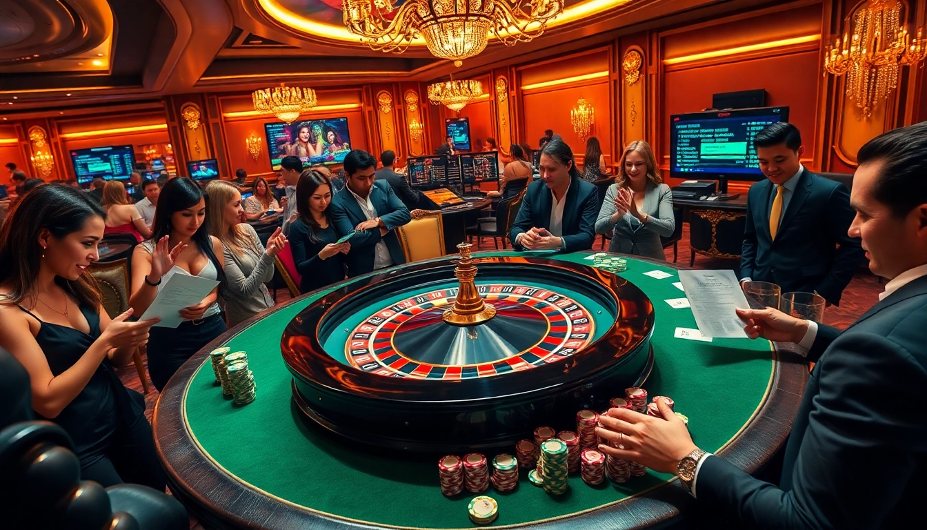 Lodetructuyen players engage in high-stakes roulette at a vibrant casino table.