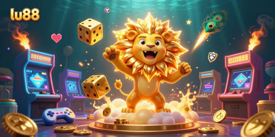 Experience thrilling casino odds with lu88 in this vibrant 3D art showcasing golden characters and gaming elements.