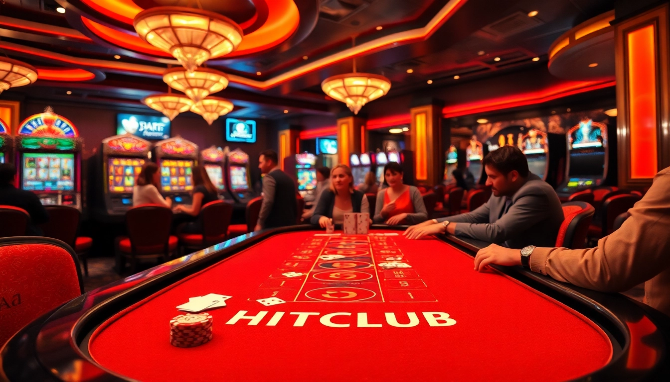 HITCLUB gaming table with vibrant poker action in a luxurious casino setting.
