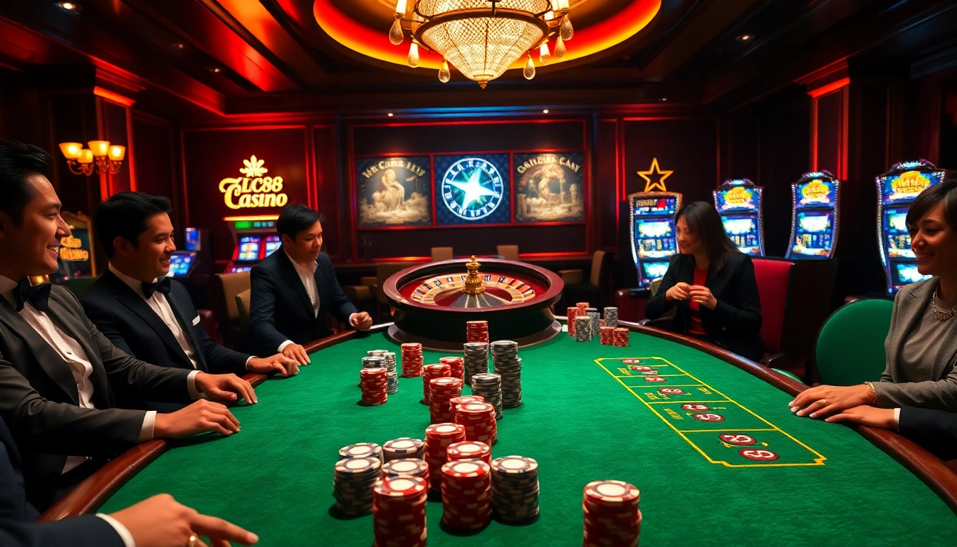Experience the excitement of LC88 Casino with vibrant poker tables and thrilling roulette games.