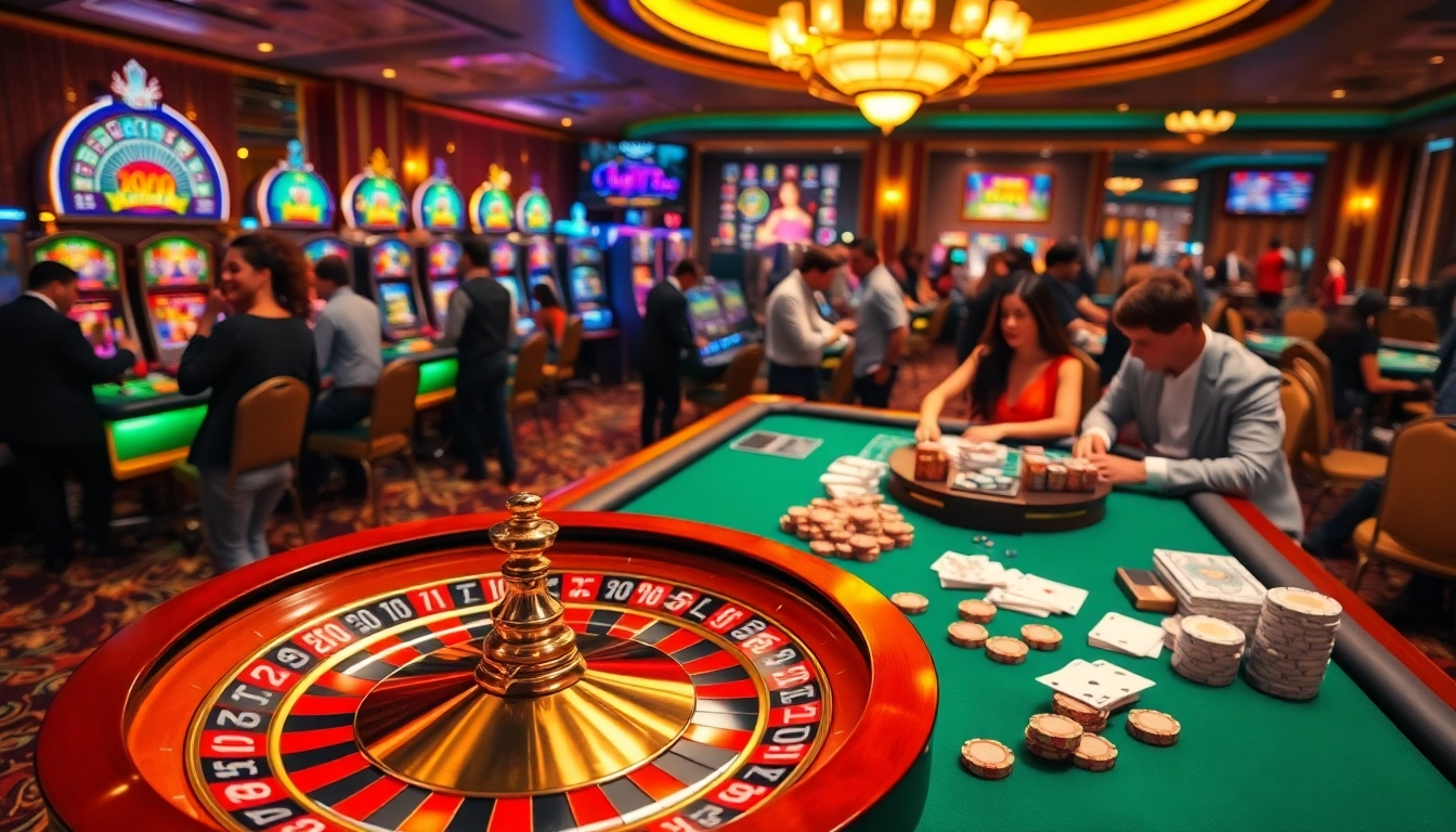 Engage in vibrant casino action at nbet with roulette and slot machines in a luxurious setting.
