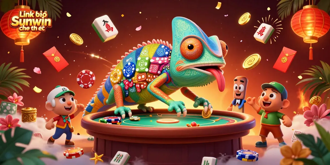 Engage in thrilling gameplay with Link vào Sunwin chính thức amidst colorful casino elements and chameleon animations.