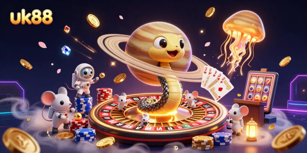 Experience thrill with uk88 as astronauts bet on a roulette wheel in a cosmic casino.