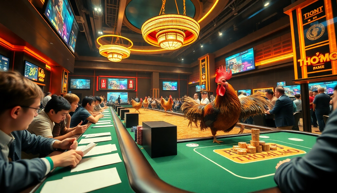 Enjoying live ĐÁ GÀ THOMO betting with intense rooster fights and enthusiastic spectators.