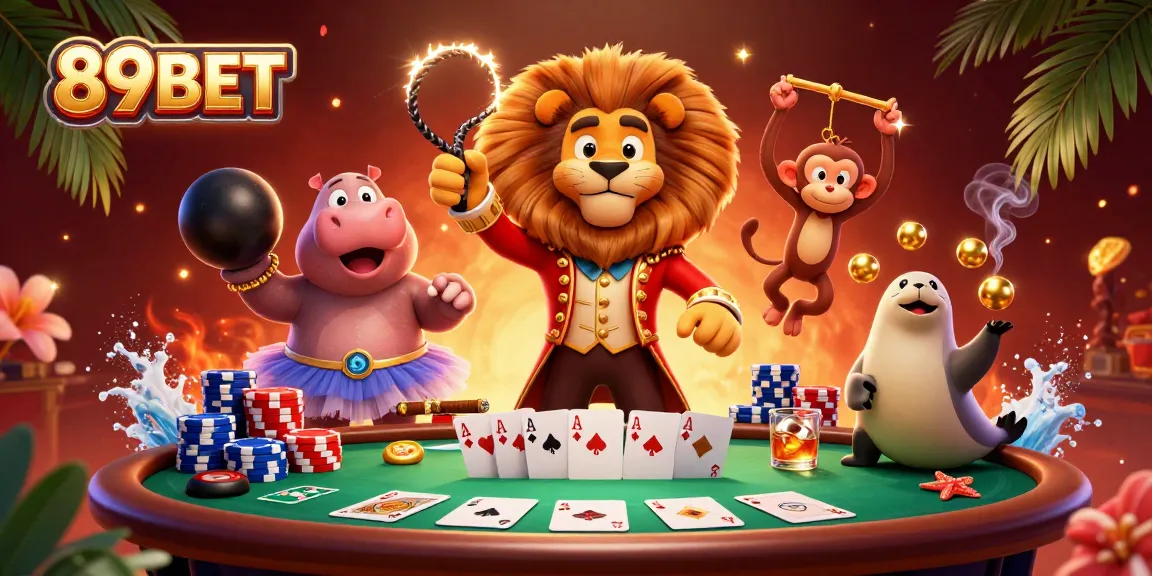 Experience thrilling gameplay at 89BET with a vibrant 3D circus-themed casino scene.