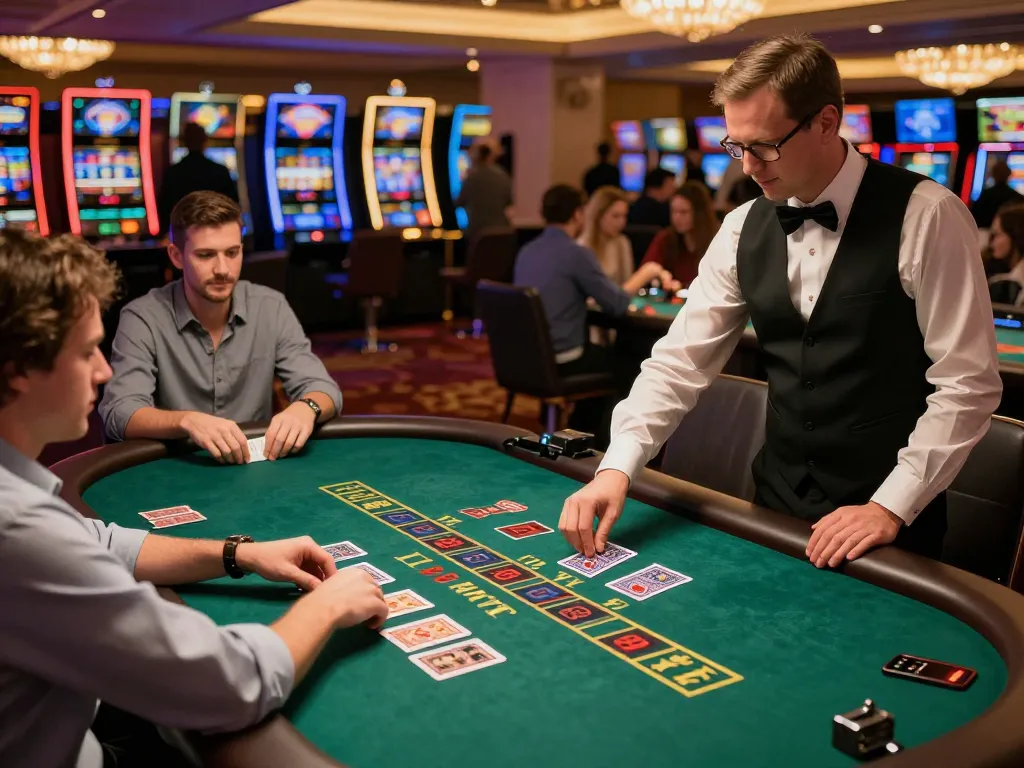 Players at blackjack table enjoying cm 88 gameplay in a lively casino environment, showcasing intense betting moments.