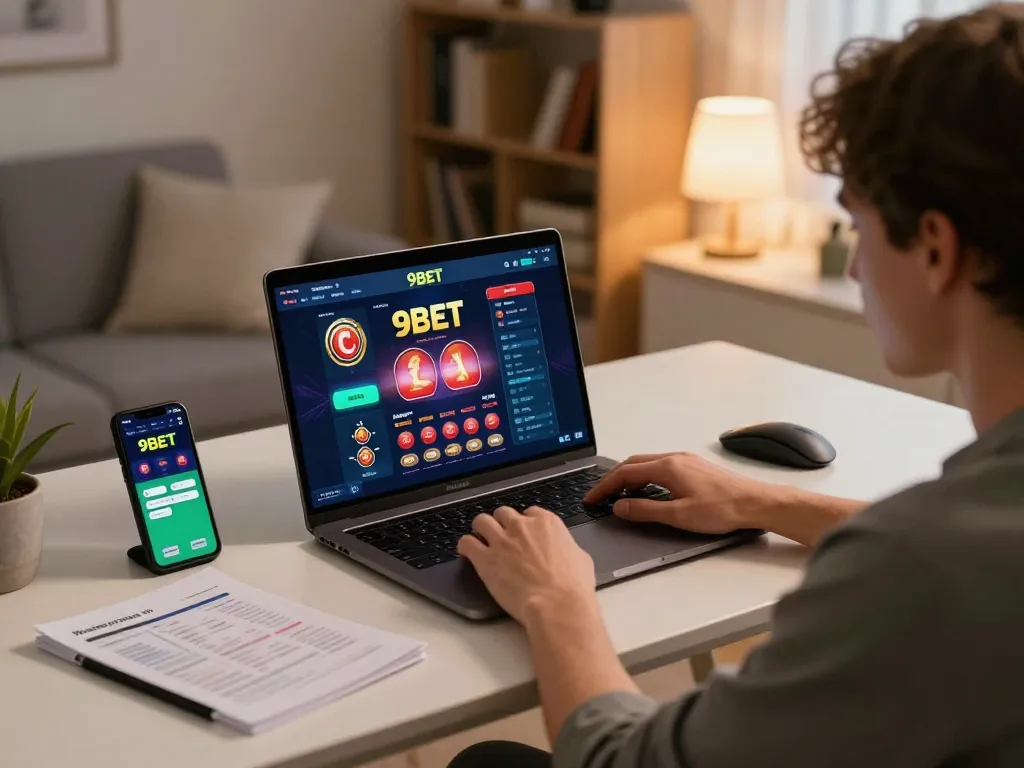 Engaging in strategic gaming at https://9bet.works/ with a user focused on online betting, showcasing a clear casino interface and personal touches for responsible entertainment.