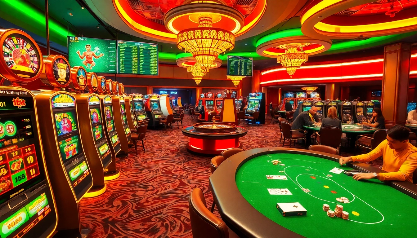 Nohu90 slot machines and poker tables create an exciting casino atmosphere filled with action.