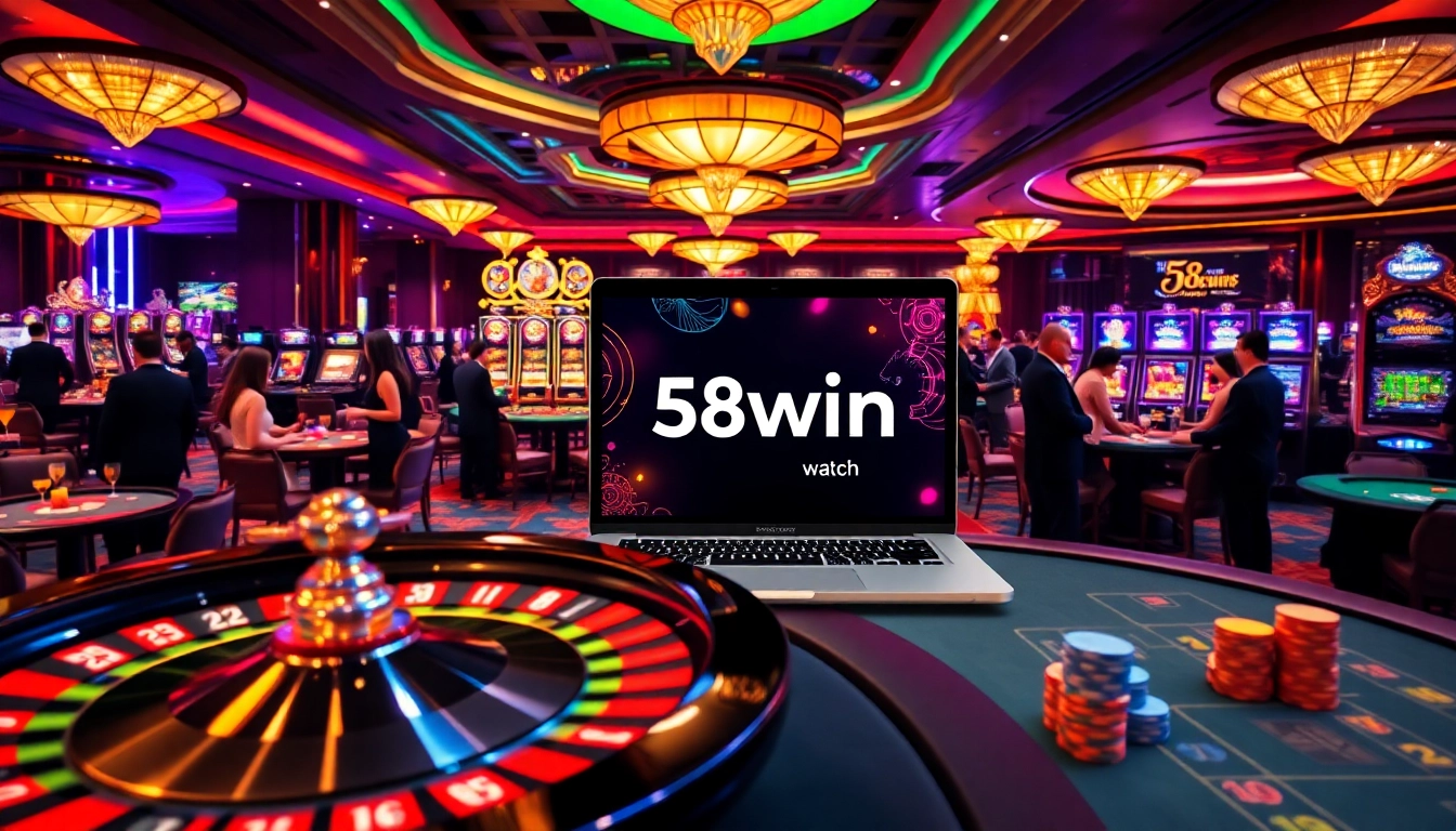 The vibrant casino scene with players at tables, emphasizing engagement with online gambling at https://58win.watch/ for thrilling experiences.