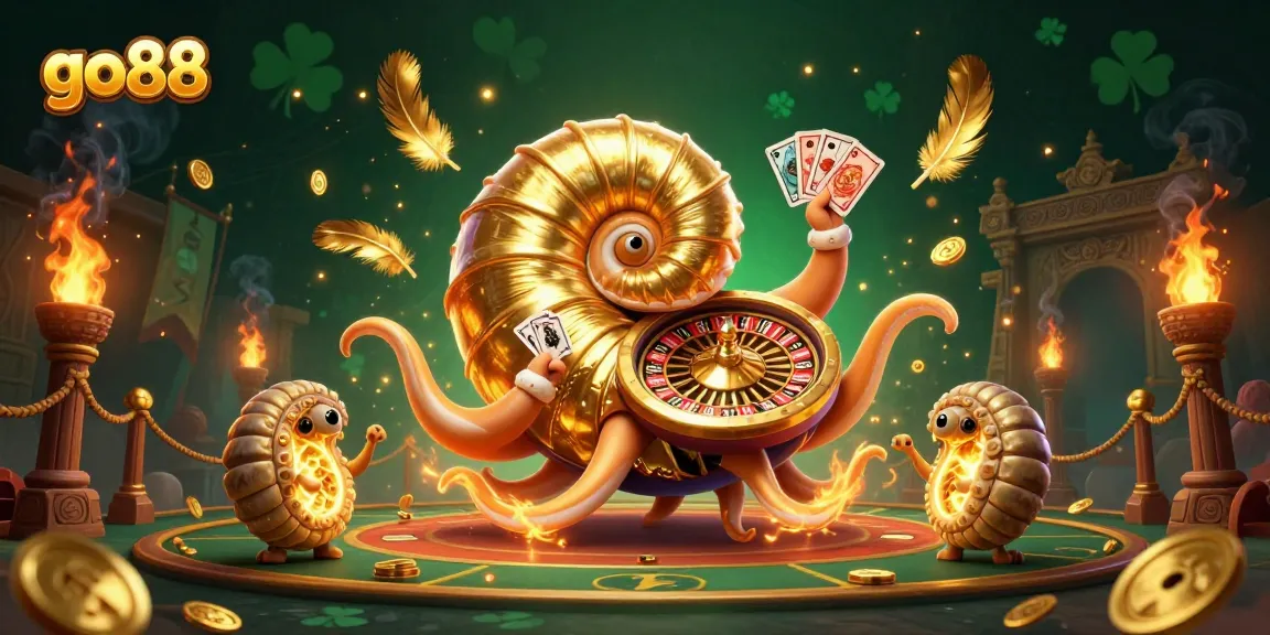 Experience go88's vibrant casino atmosphere with a 3D nautilus and golden elements.
