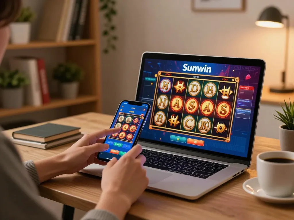 Sunwin mobile app in action as a user places bets on exciting slot games.