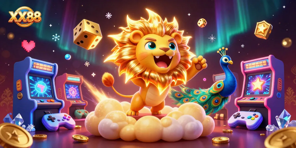 Experience thrilling online gambling at XX88 with vibrant 3D illustration full of gaming elements.