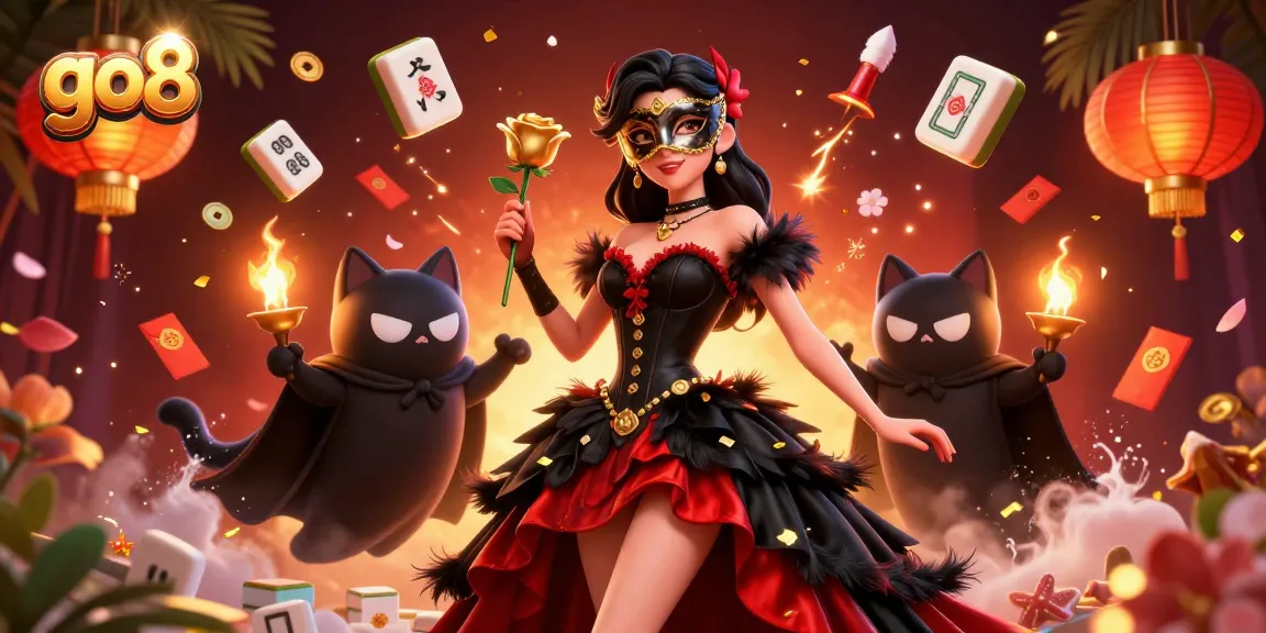 Experience the excitement at go8 as a glamorous woman participates in dynamic casino games surrounded by lucky symbols.