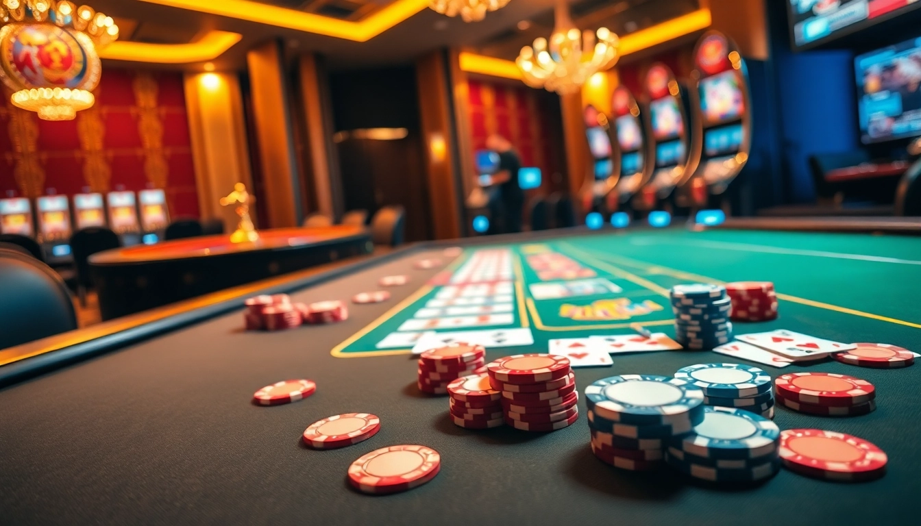 Experience the excitement at SumClub's vibrant casino tables with chips and cards.