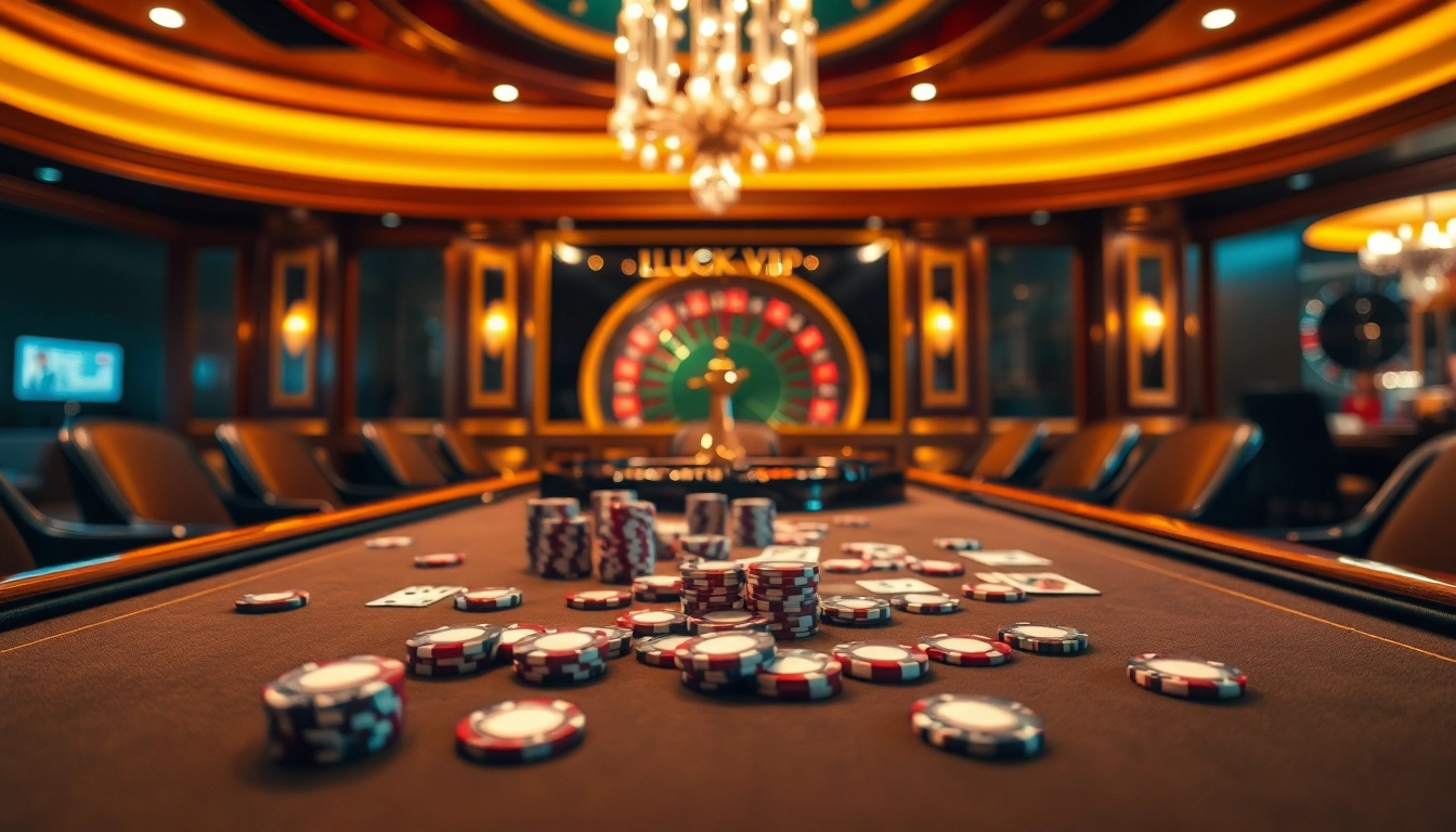 luck8 vip excitement at a luxurious casino table with cards and chips in action