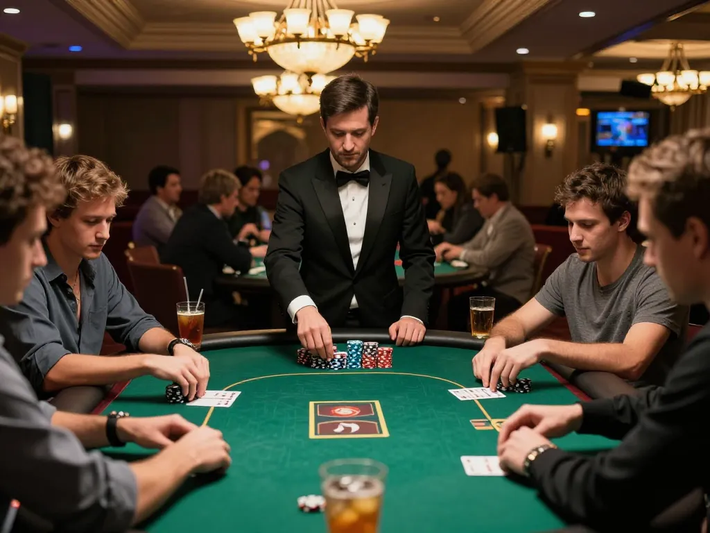 X88 players engaging in strategic poker gameplay at a luxury casino table with ambient lighting.