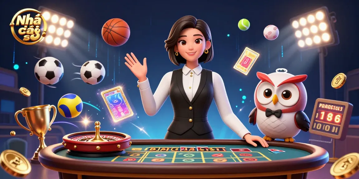 Nhà cái s8 live casino scene with dynamic sports elements, engaging Asian dealers and exciting game atmosphere
